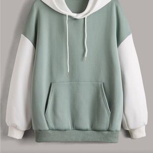 Green and White Contrast Comfy Oversized Hoodie Size 2XL